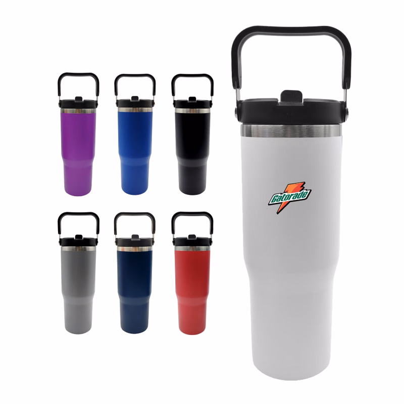 30oz. Stainless Steel Insulated Mug w/ Handle & Straw