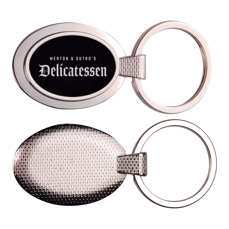 Oval Shaped Metal Key Chain with Reflective Finish