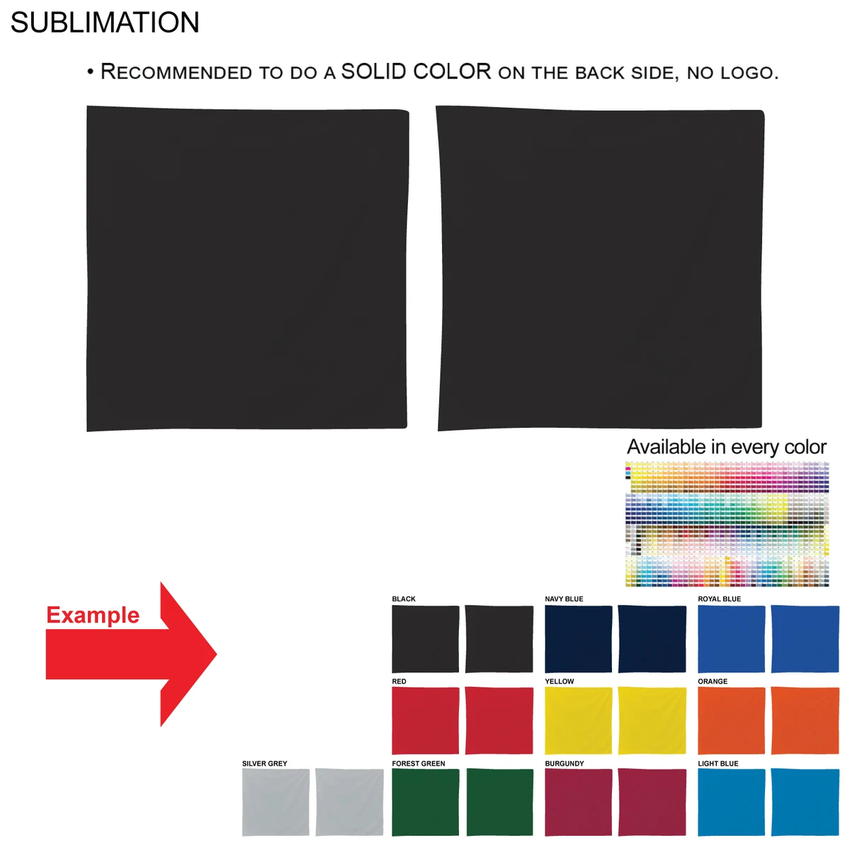 Colored Sublimated Bandana, 22x22, Sublimated Edge to Edge 2 sides, Available in every color 1
