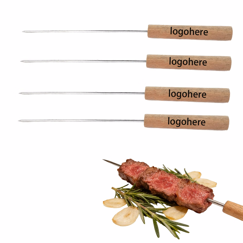 Personalized Stainless Steel BBQ Skewers with Wooden Handles