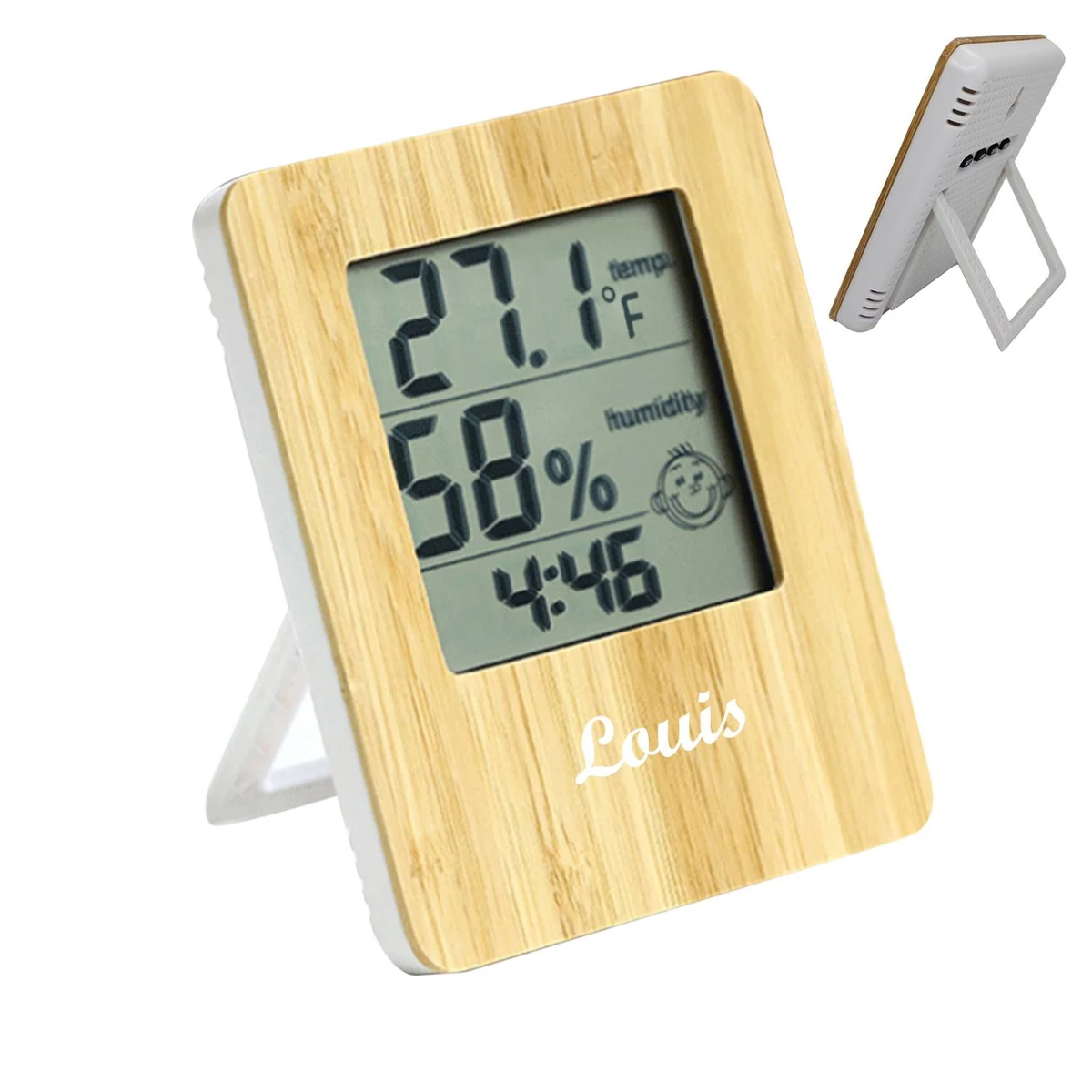 Bamboo Table Digital Clock W/ Weather Station 1