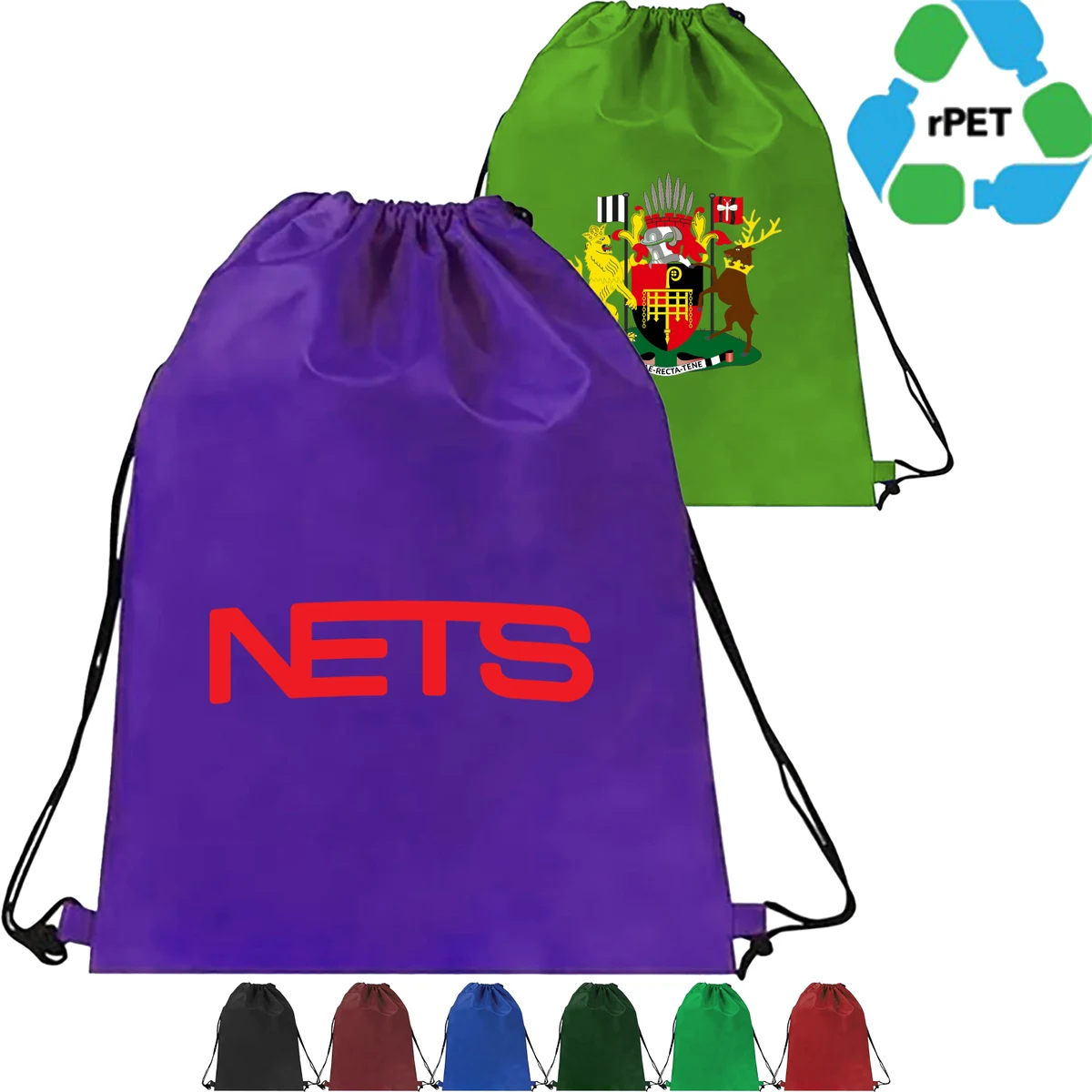 Eco-friendly rPET Recycled 210D Polyester Drawstring Backpack (15"x18") 1