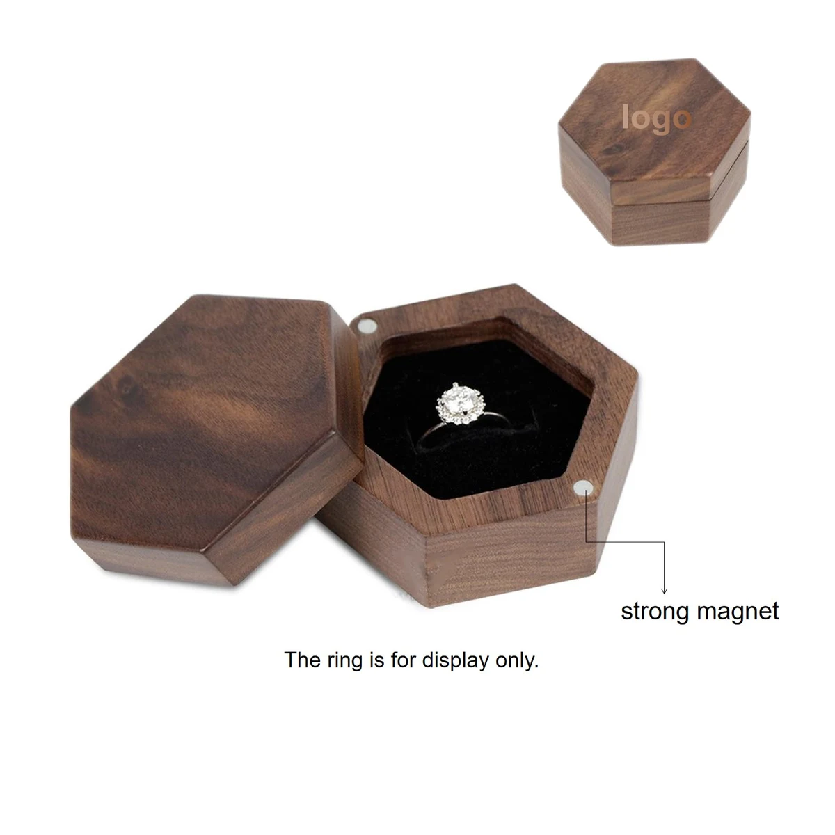 Hexagon Shape Wood Ring Box 1