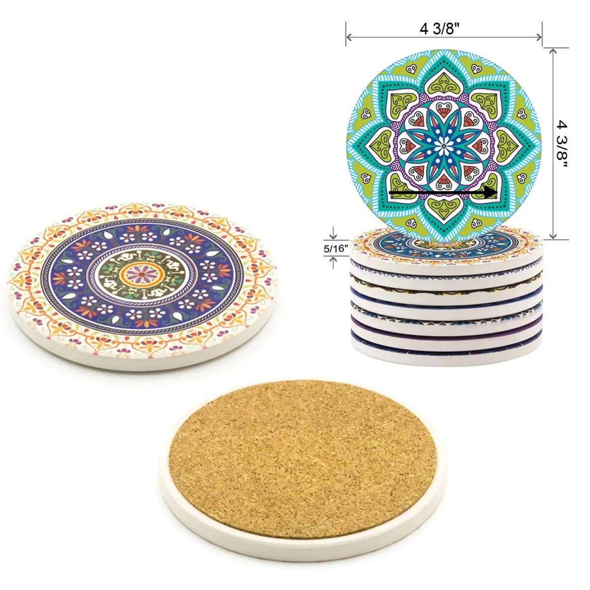 Round Absorbent Ceramic Stone Coaster with Cork Base 1