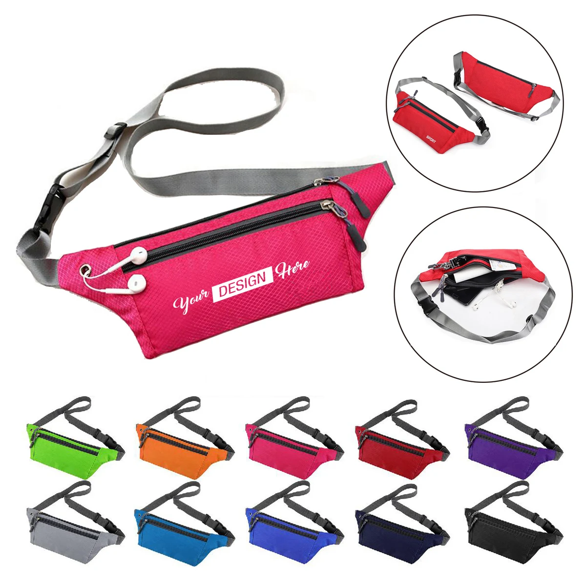 3-Zipper Waterproof Running Belt Fanny Pack 1