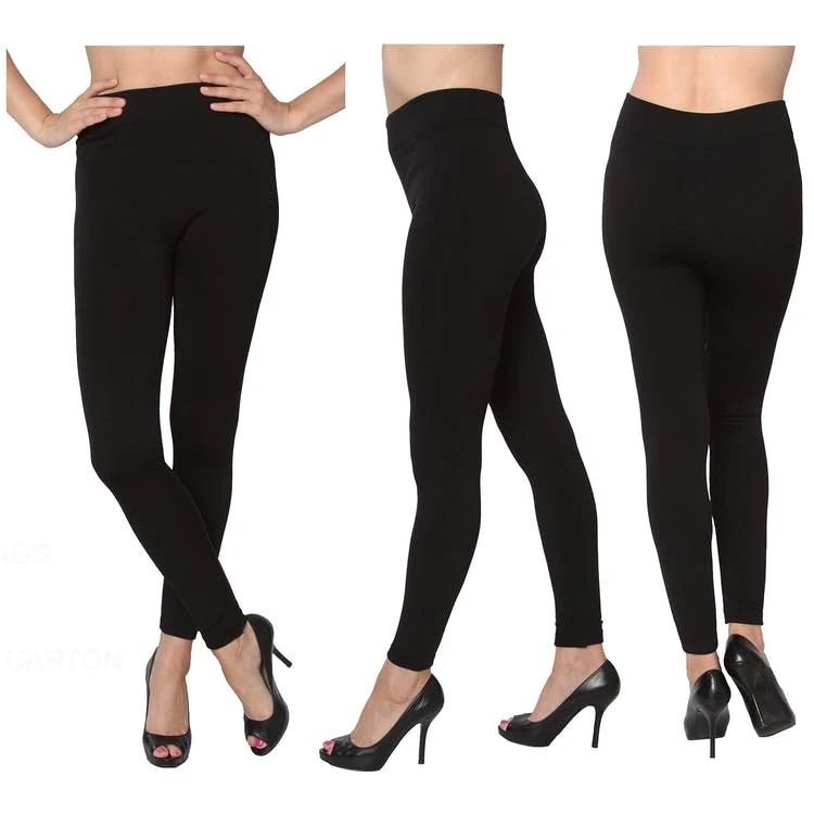 Women's Plus Size Seamless Leggings - Black Brushed Lining 1