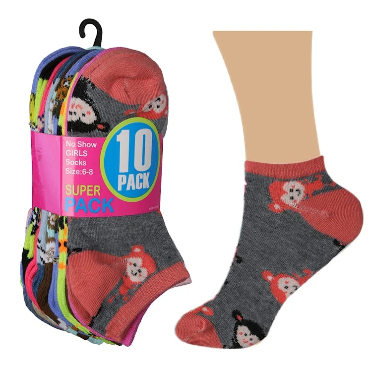 Girls' Ankle Socks - 60 Packs Monkey Designs Size 6-8 1