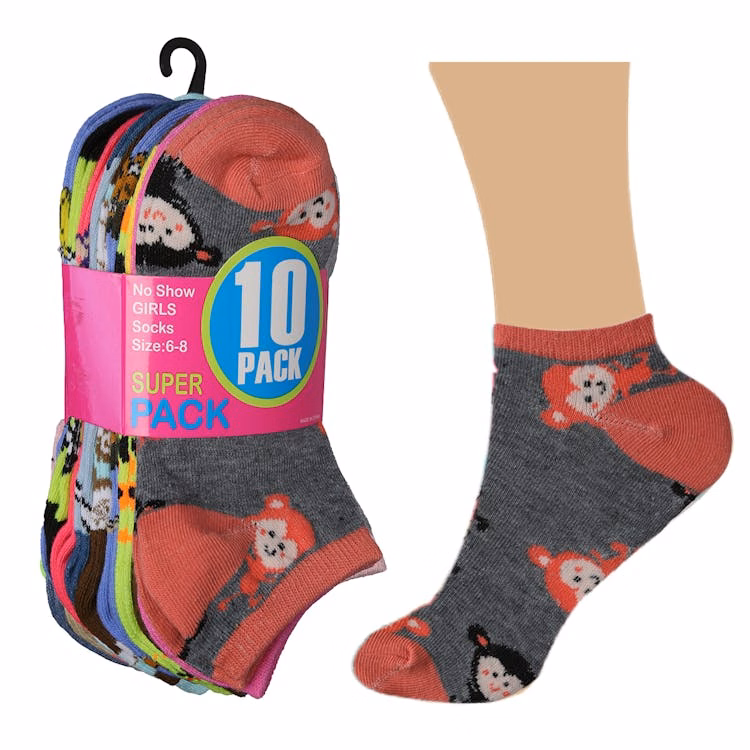 Girls' Ankle Socks - 60 Packs Monkey Designs Size 6-8