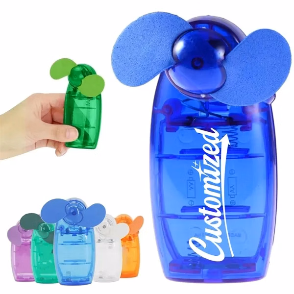 Custom Soft Blade Mini Handheld Spray Fan — Summer Trade Show Cooling Giveaway