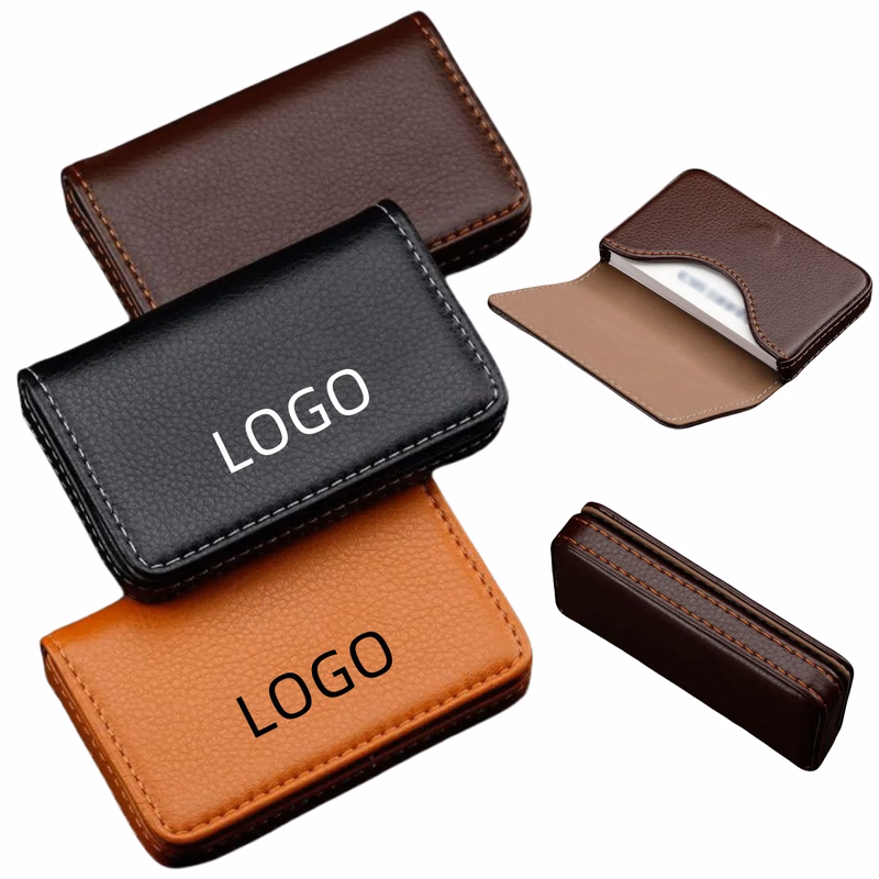 PU Leather Business Card Holder With Magnetic Flap