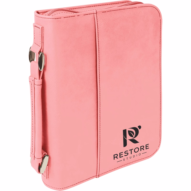 6" x 9" Pink Leatherette Book/Bible Cover with Handle & Zipper
