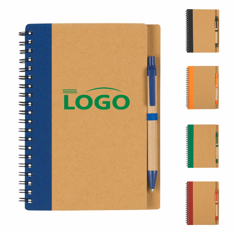 Eco-Friendly Spiral Notebook with Pen, 7x5 Inch