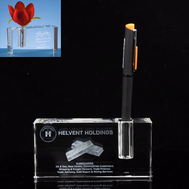RECTANGULAR CUBE CRYSTAL PEN HOLDER