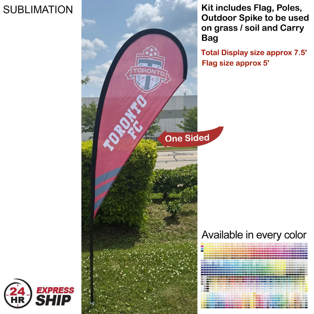 24Hr Express Ship - 7.5' X-Small Tear Drop Flag Kit, Full Color Graphics One Side 1