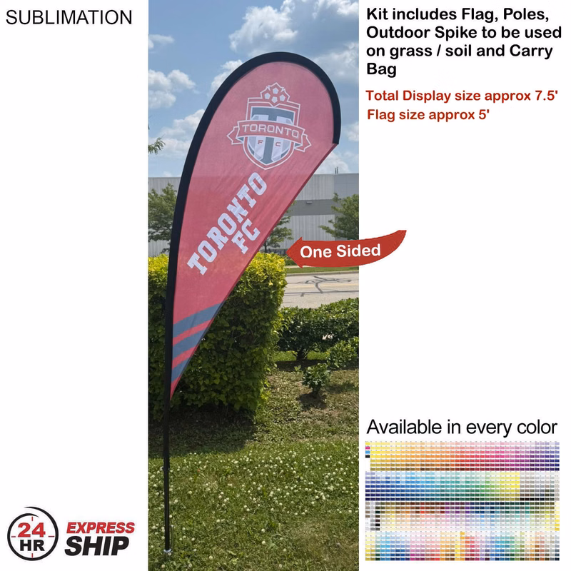 24Hr Express Ship - 7.5' X-Small Tear Drop Flag Kit, Full Color Graphics One Side