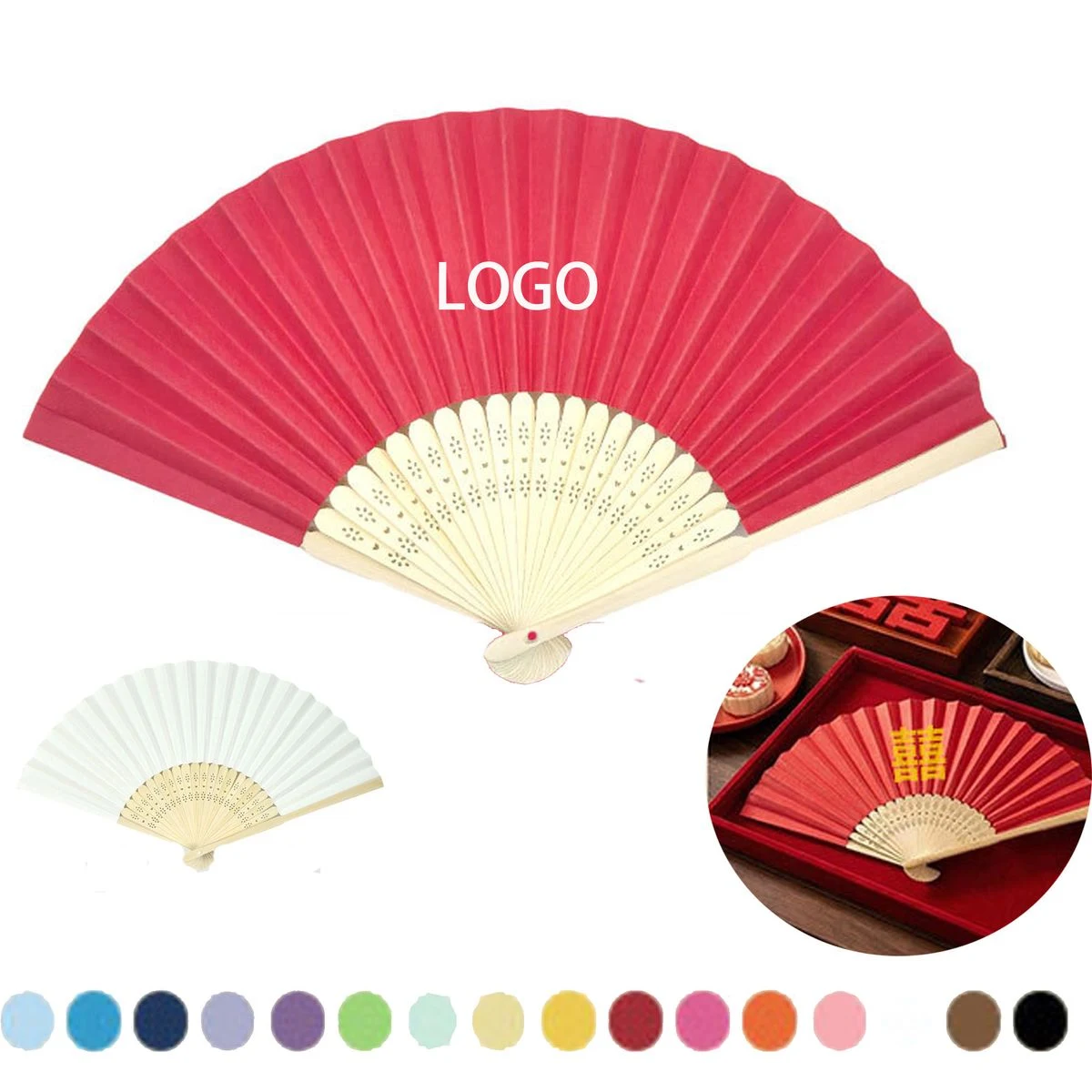 Full Color Bamboo Handle Folding Paper Fan 1