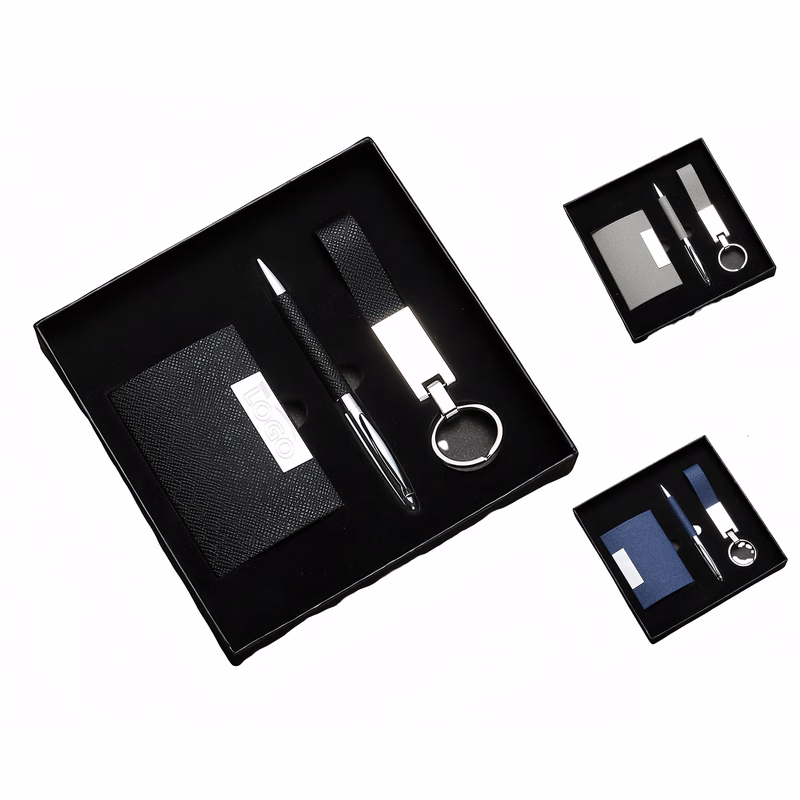 Elegant Business Card Holder Set - Includes Keychain & Pen