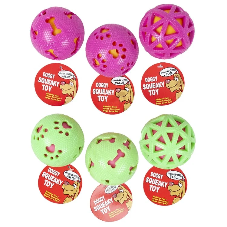 Dog Squeaky Toys - 3" Assorted Ball Designs 1