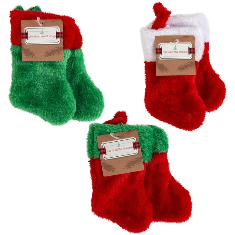 7" Mini Plush Stockings - Green/Red 2 Packs 1