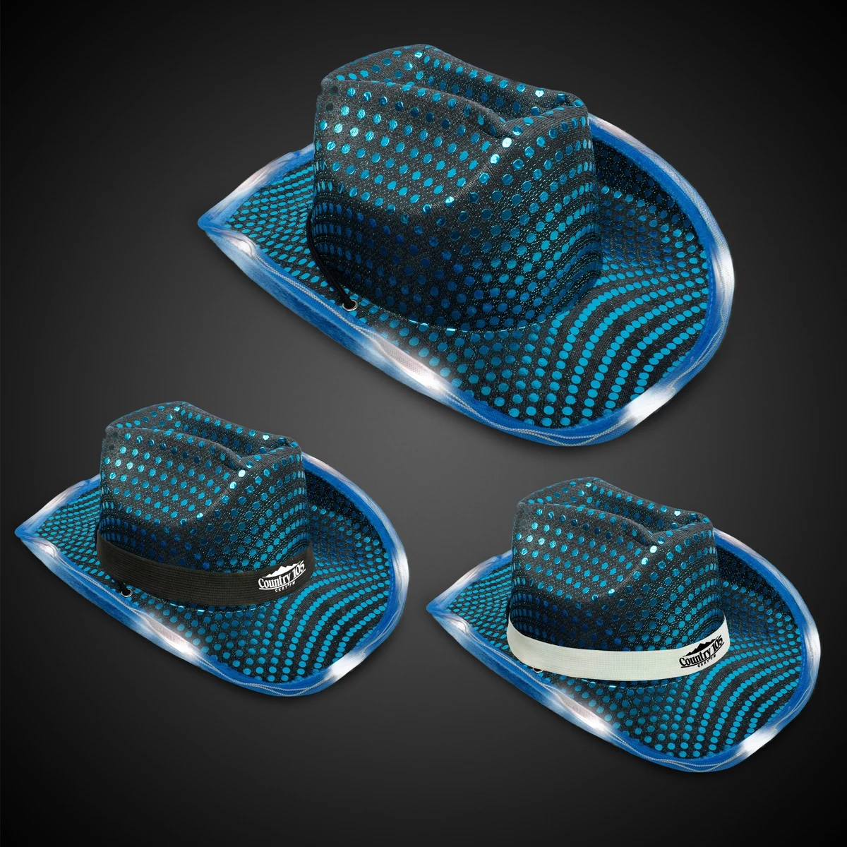 TEAL SEQUIN LED COWBOY HAT(Blank) 1