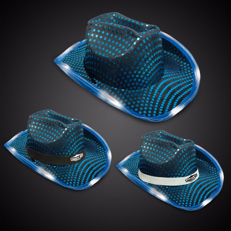 TEAL SEQUIN LED COWBOY HAT(Blank)