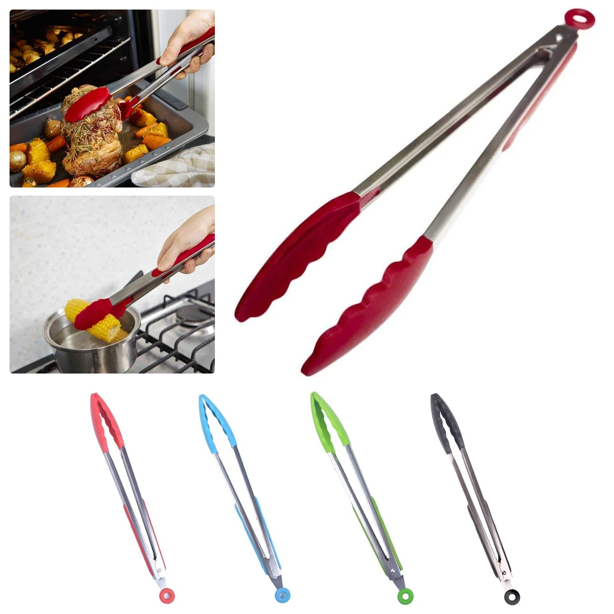 Non Stick Stainless Steel Tongs With Silicone Tip 1