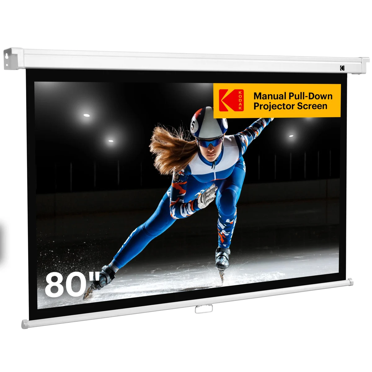 KODAK Manual Pull-Down White Projector Screen 80" Inch | Large 16:9 Office, Home Movie Theater Sc... 1