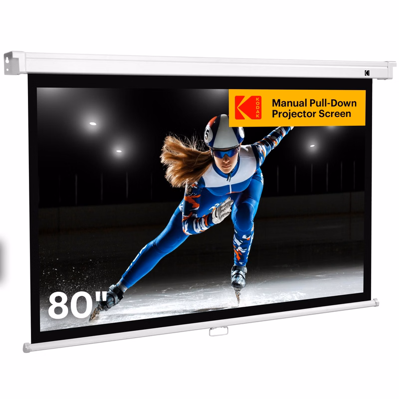 KODAK Manual Pull-Down White Projector Screen 80" Inch | Large 16:9 Office, Home Movie Theater Sc...