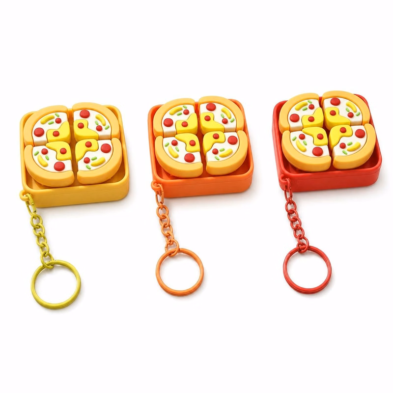 Simulated Pizza Fidget Button Toy Keychain