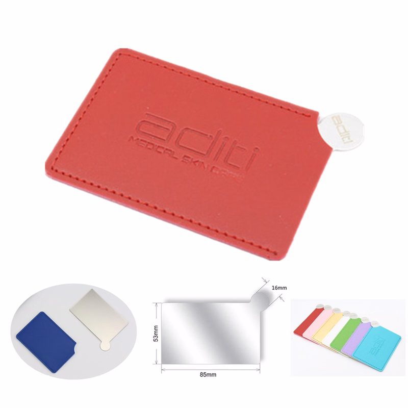 Stainless Steel Compact Mirror W/ Leather Case