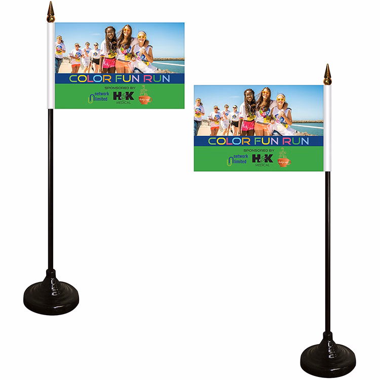 Double Sided Stick Flag with Black Plastic Weighted Base