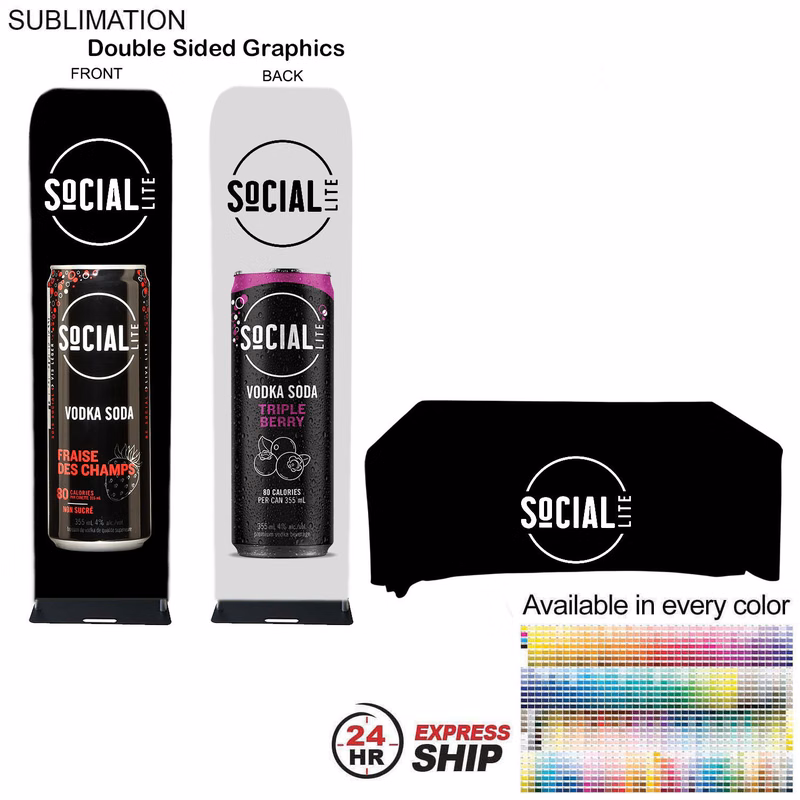 24Hr Express Ship - Event package, 2'W Fabric banner and Premium 6' tablecloth open back