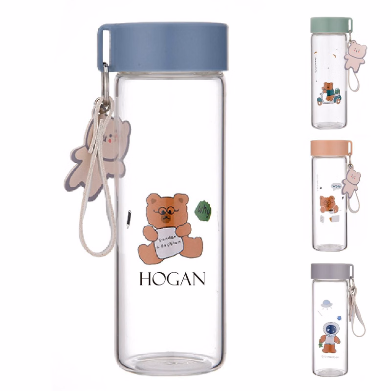 Transparent cute glass cup with lanyard
