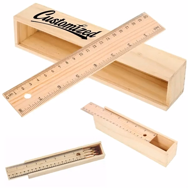 Custom Natural Wood Ruler Box Set with 12 Colored Pencils — Eco Student Giveaway