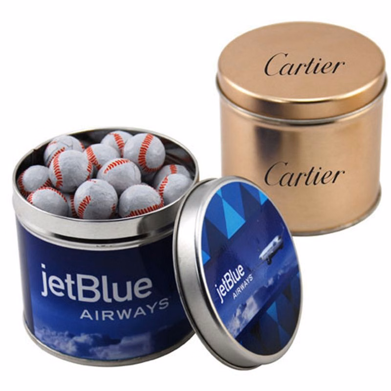 Round Tin with Chocolate Baseballs