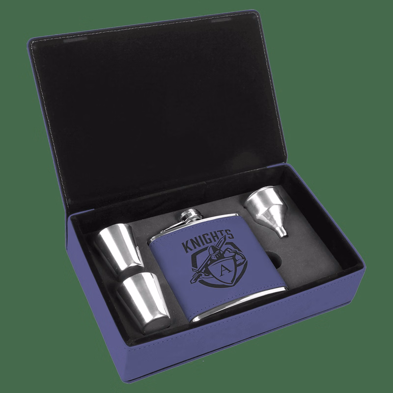6 oz. Purple Leatherette Flask Gift Set