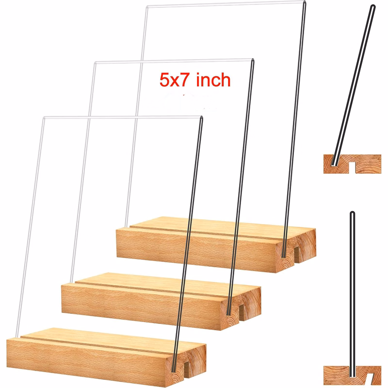 Acrylic Sign Holder with Wood Base