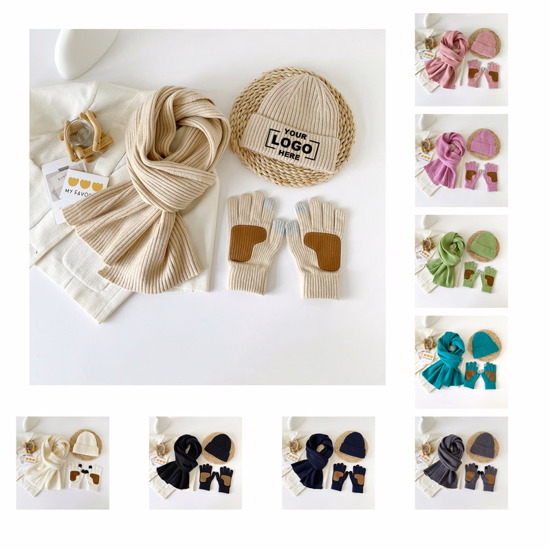 Winter Knit Hat Scarf Gloves Set