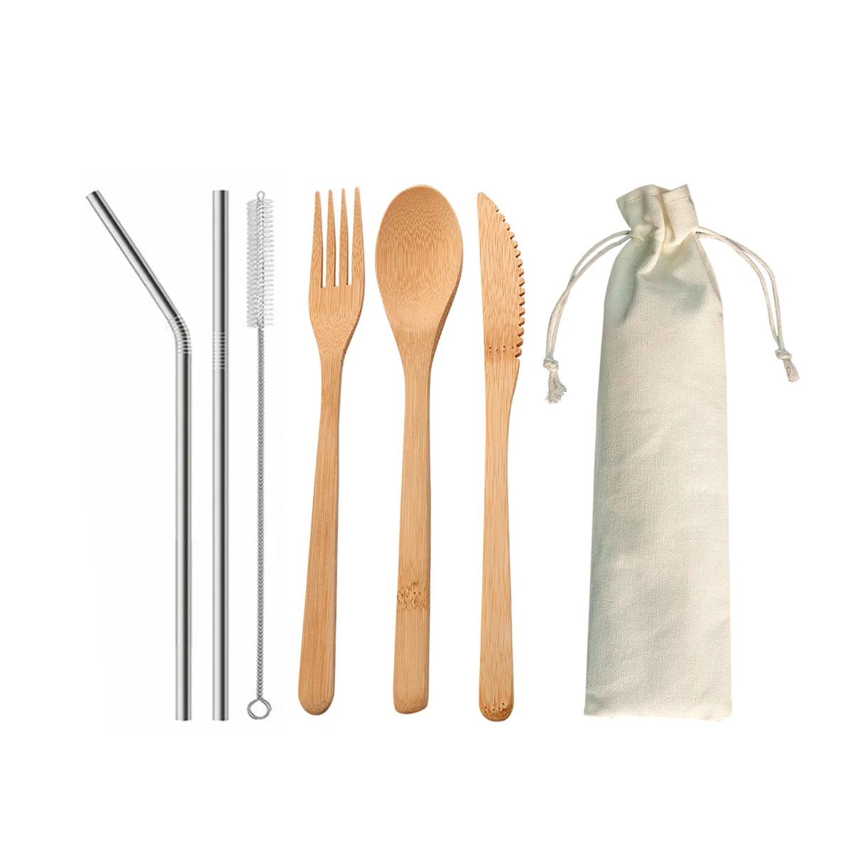 6 In 1 Reusable Travel Cutlery Set & Pouch 1