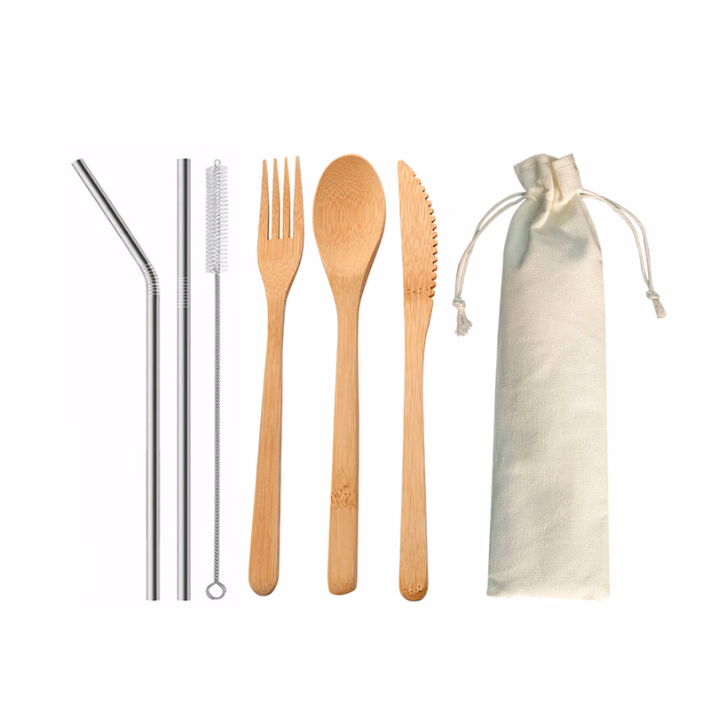 6 In 1 Reusable Travel Cutlery Set & Pouch