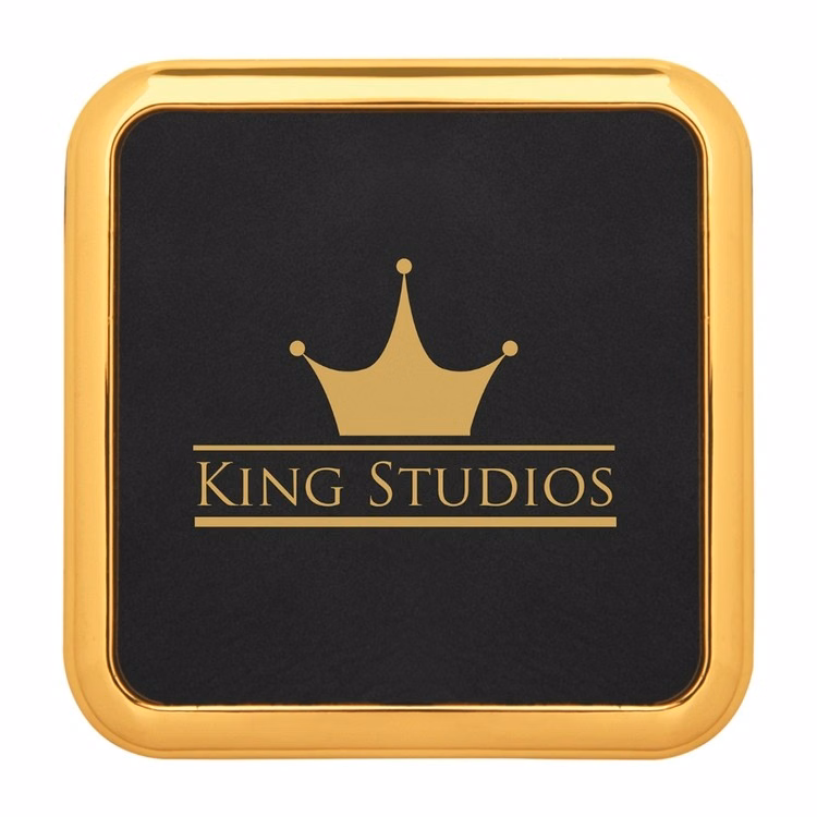 3 5/8" Leatherette Coaster with Gold Trim (Single Coaster)