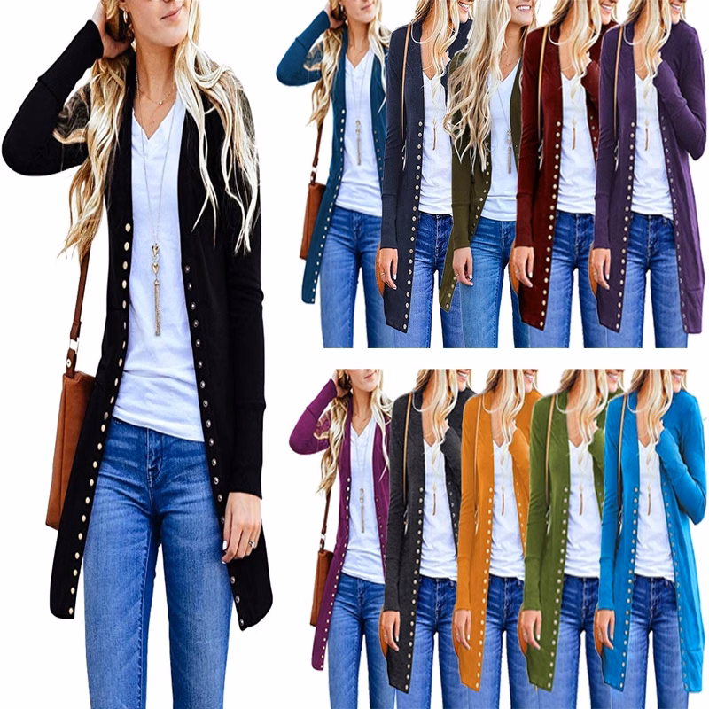 Women's Long Snap Button Down Knit Cardigans