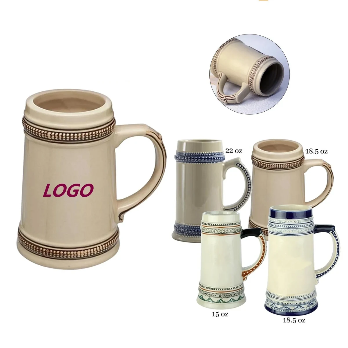 15/18.5/22 Oz. Ceramic Beer Mugs 1