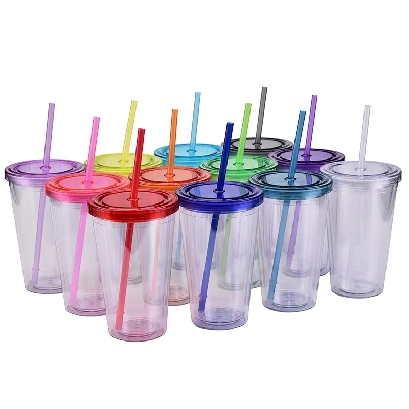 Double Wall Acrylic Tumbler With Lid And Straw 1