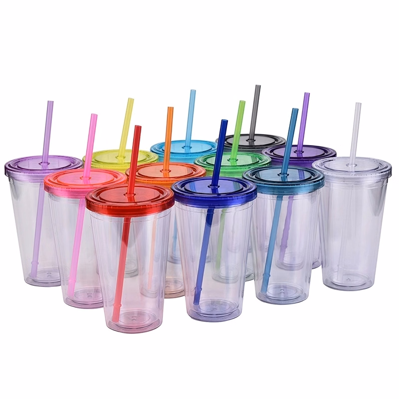 Double Wall Acrylic Tumbler With Lid And Straw