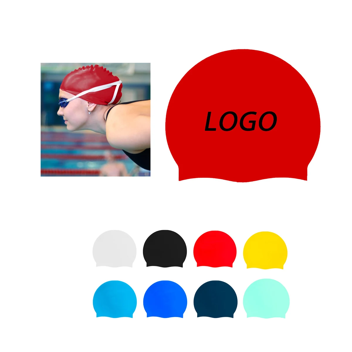 MOQ 100pcs Unisex Silicone Swim Cap For Adults 1
