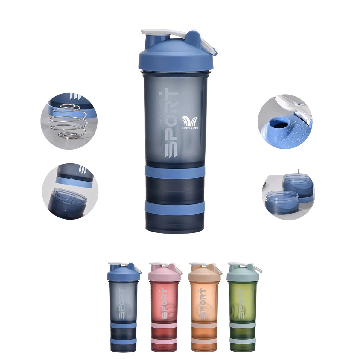 BlenderBottle Shaker Bottle 17OZ /Mixer Ball 2 Storage Jars 1