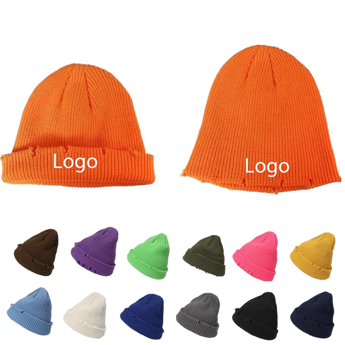 Cuffed Broken Hole Hat Ripped Winter Knitted Skull Beanie 1