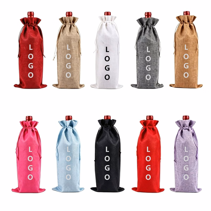 5.9"x13.7"Drawstring Linen Wine Bag