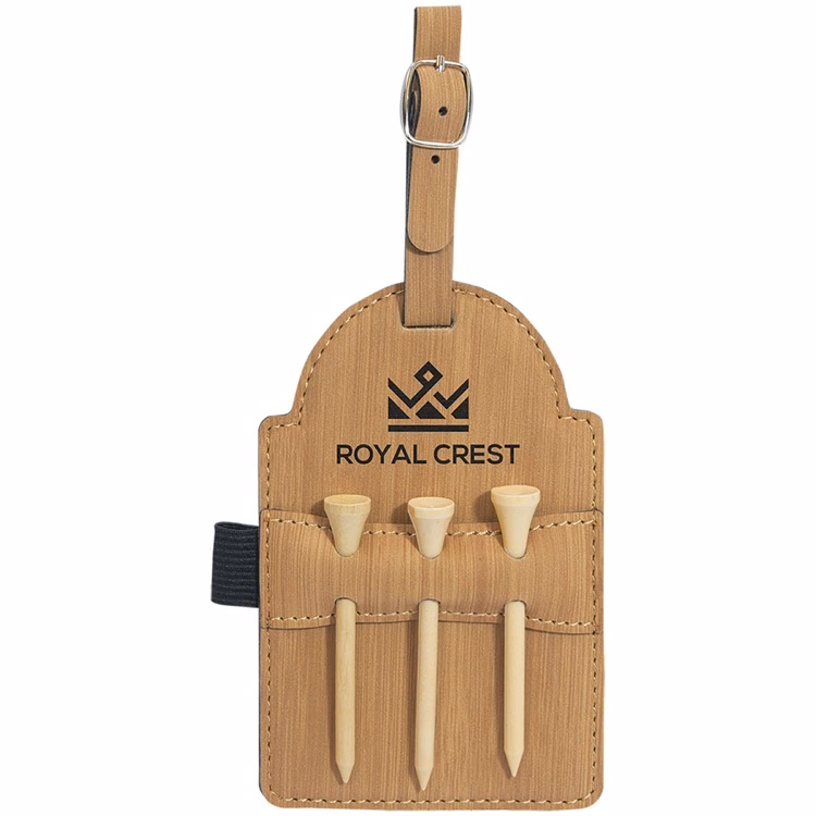 5" x 3 1/4" Bamboo Leatherette Golf Bag Tag with 3 Wooden Tees
